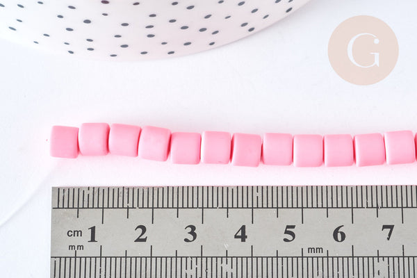 Perles polymère tube rose 6.5x6 mm, fabrication bijoux heishi , le fil de 40cm G7326