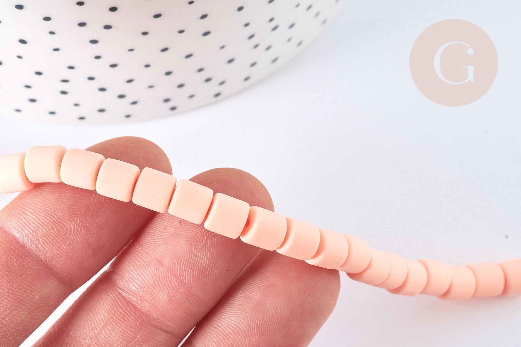 Perles tube rose polymère saumon 6.5mm, x1 fil de 40cm (G7325)