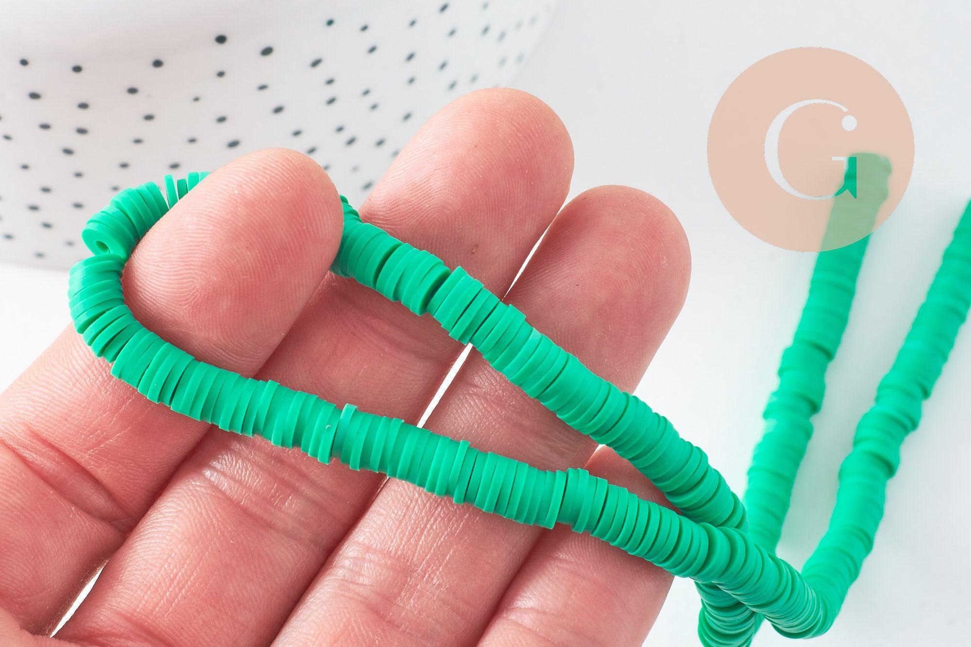 Perles polymère vert clair heishi 6mm, fil de 38-40cm, x1 (G5068)
