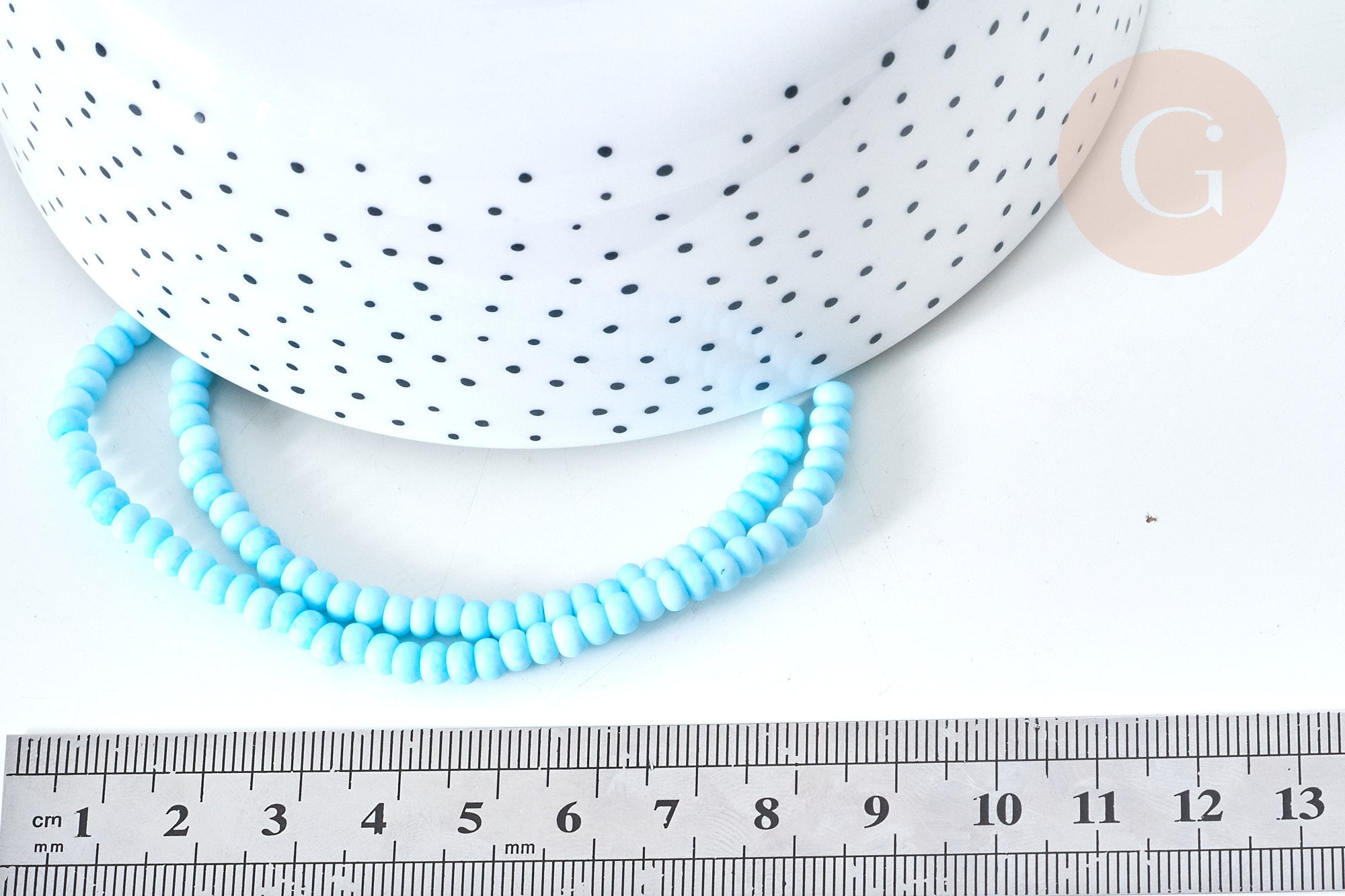Perles porcelaine abacus bleu clair 4x3mm, fil de 38cm, x1 (G7808)
