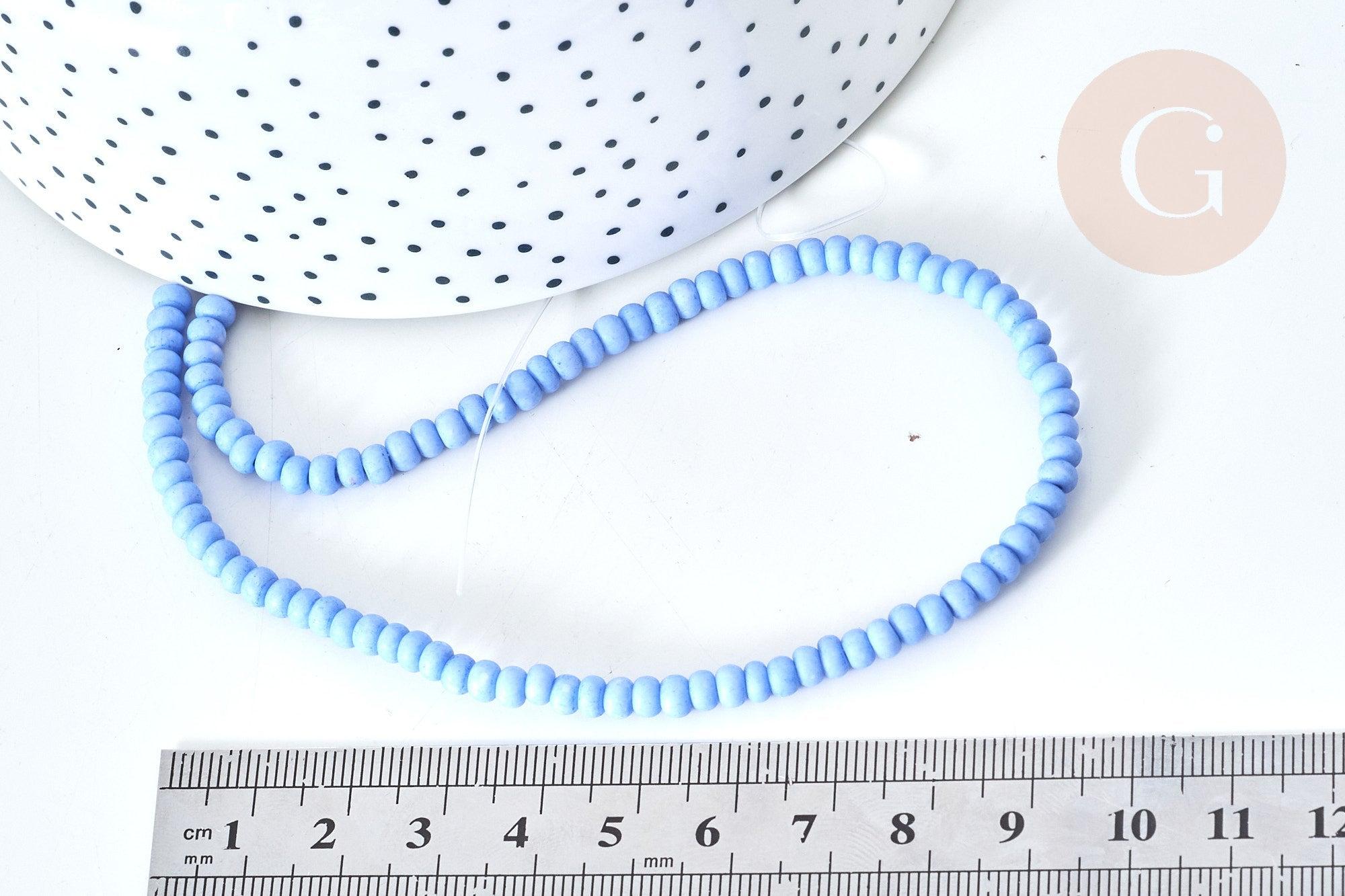 Perles porcelaine abacus bleu tendre 4x3mm, x1 fil de 38cm (G7811)