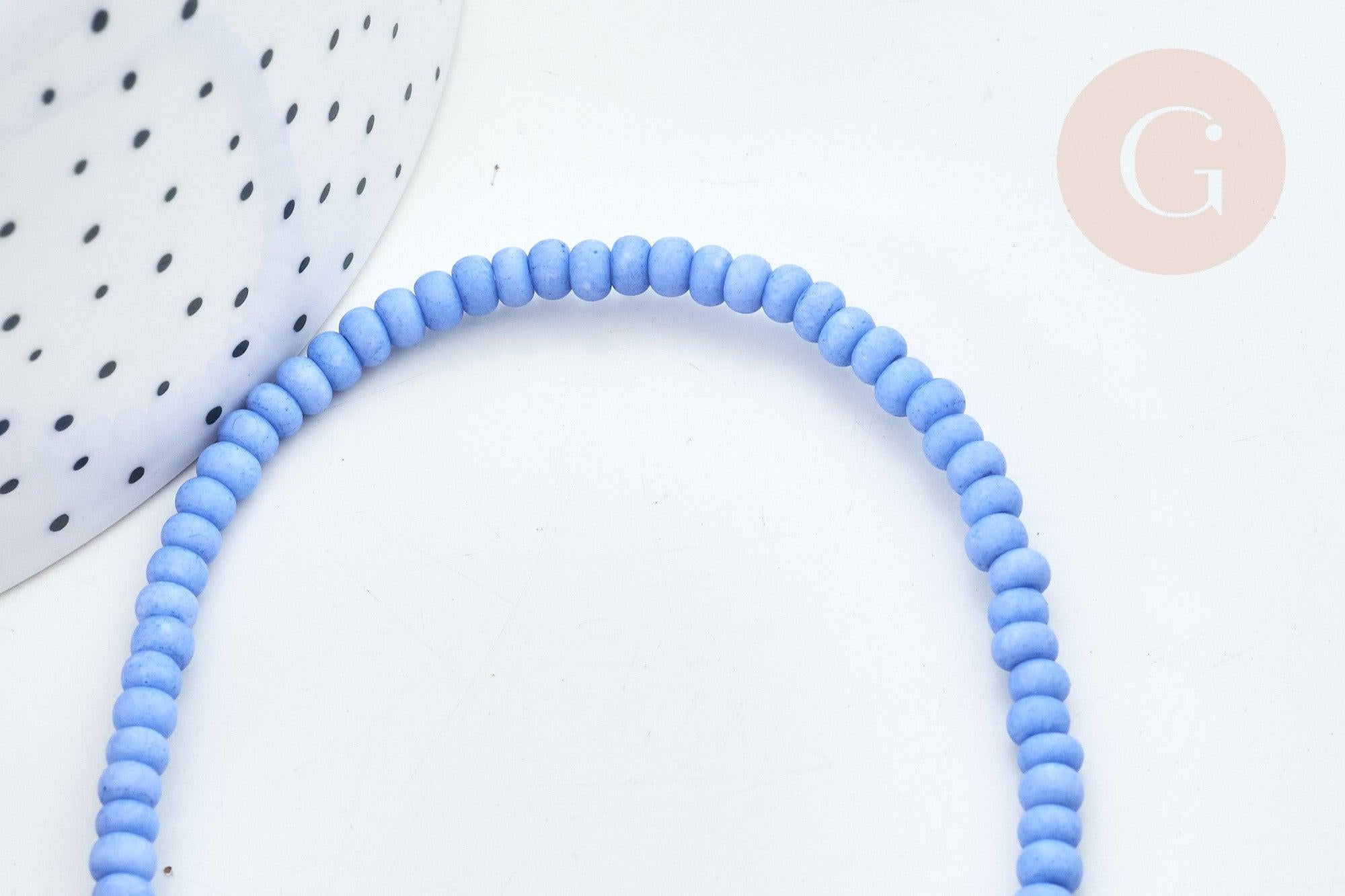 Perles porcelaine abacus bleu tendre 4x3mm, x1 fil de 38cm (G7811)