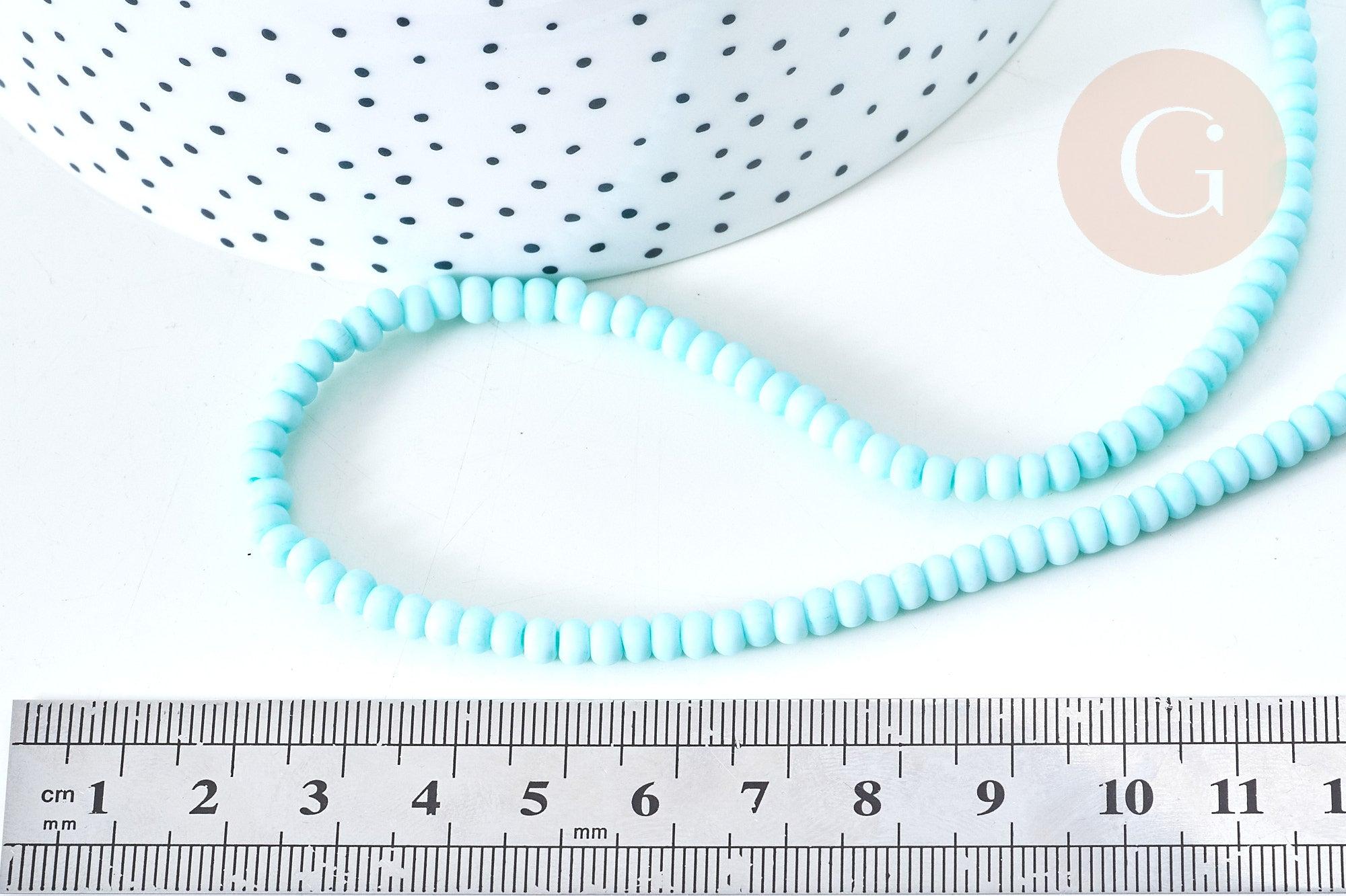 Perles porcelaine abacus bleu turquoise 4x3mm, fil de 38cm, x1 (G7812)