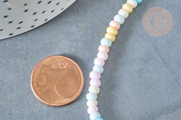 Perles porcelaine abacus multicolore pastel 4x3mm, création bijoux céramique, x1 fil de 38cm G7806