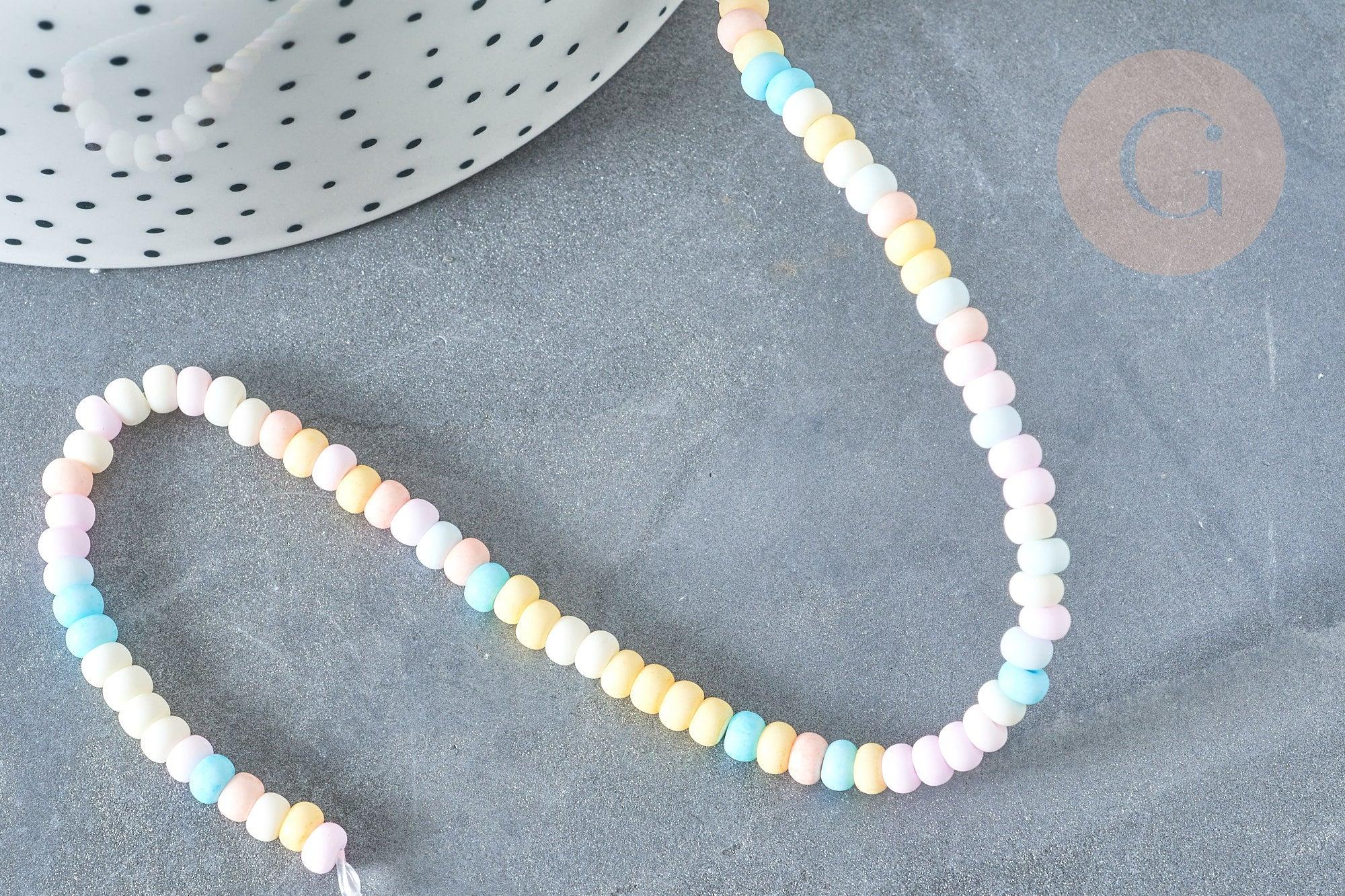 Perles porcelaine abacus multicolore pastel 4x3mm, création bijoux céramique, x1 fil de 38cm (G7806)
