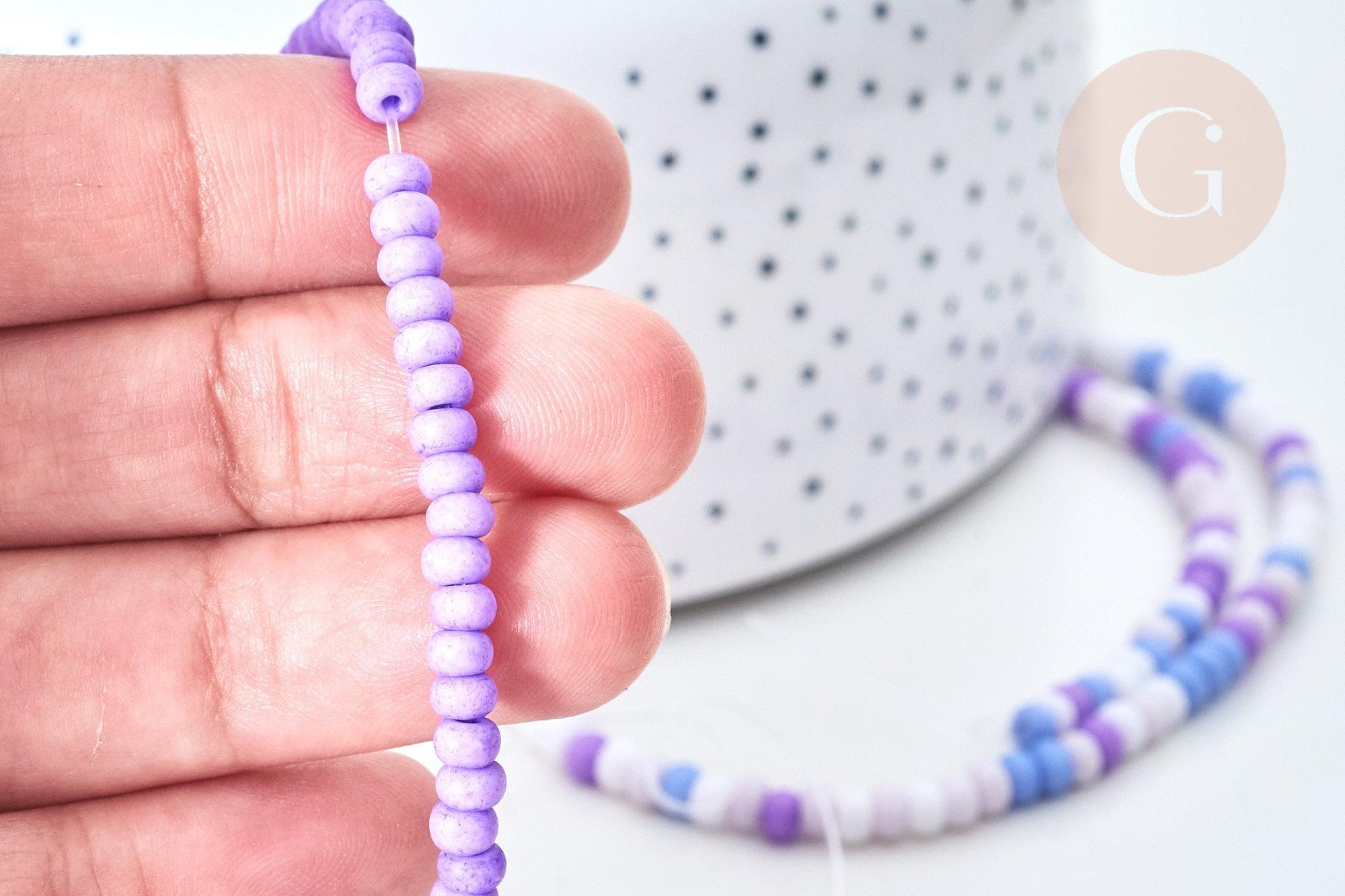 Perles porcelaine abacus violet pastel 4x3mm, création bijoux céramique, fil de 38cm, x1 (G7807)