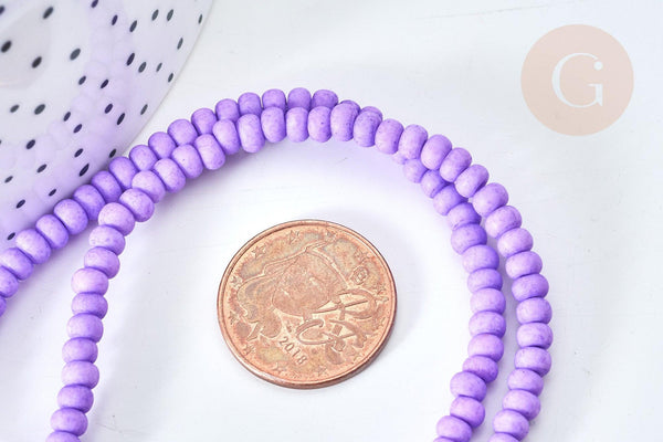 Perles porcelaine abacus violet pastel 4x3mm, création bijoux céramique, fil de 38cm, x1 (G7807)