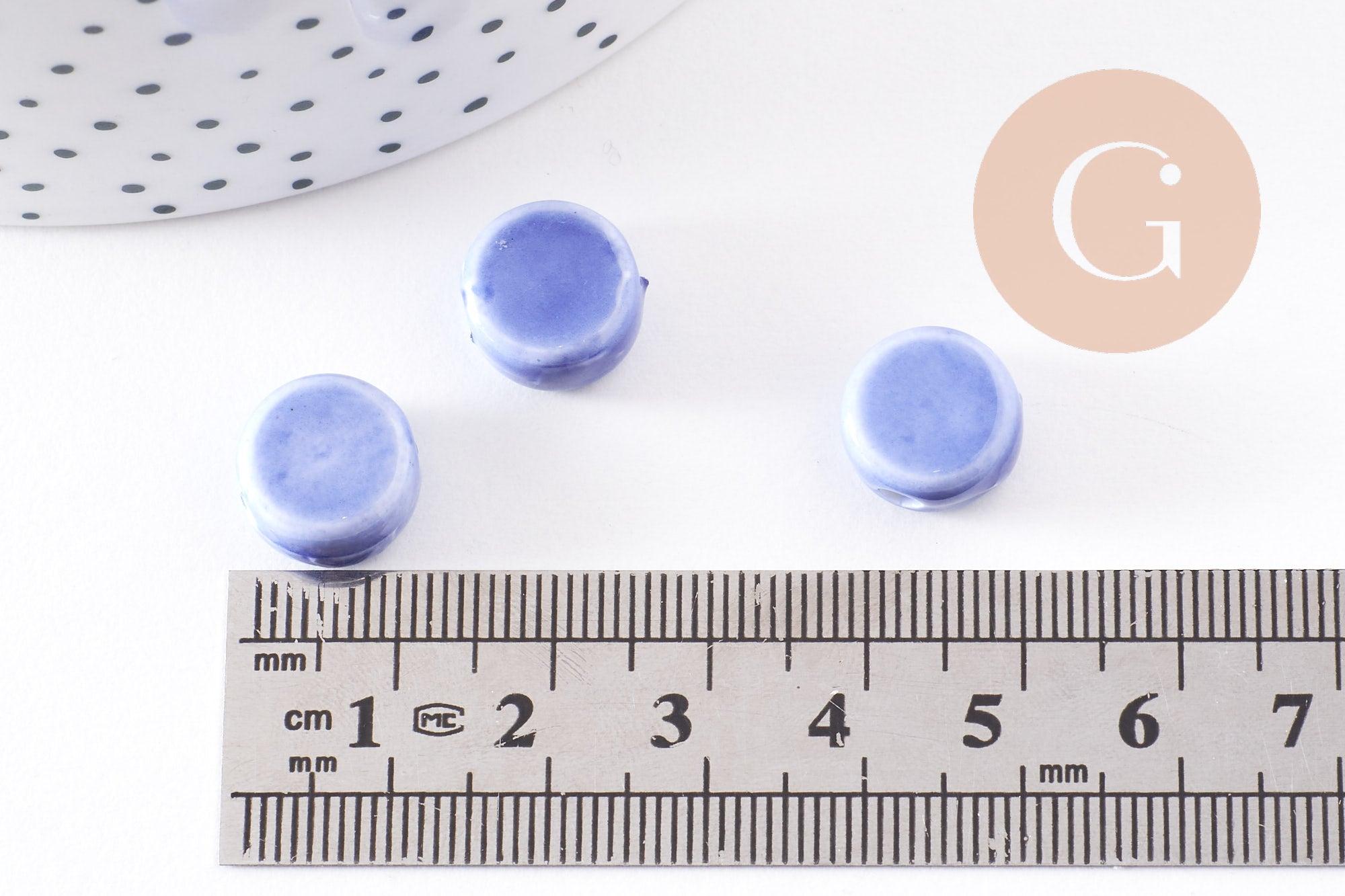 Perles porcelaine émail bleu, perle céramique, céramique bleue,12mm, x10 (G5363)
