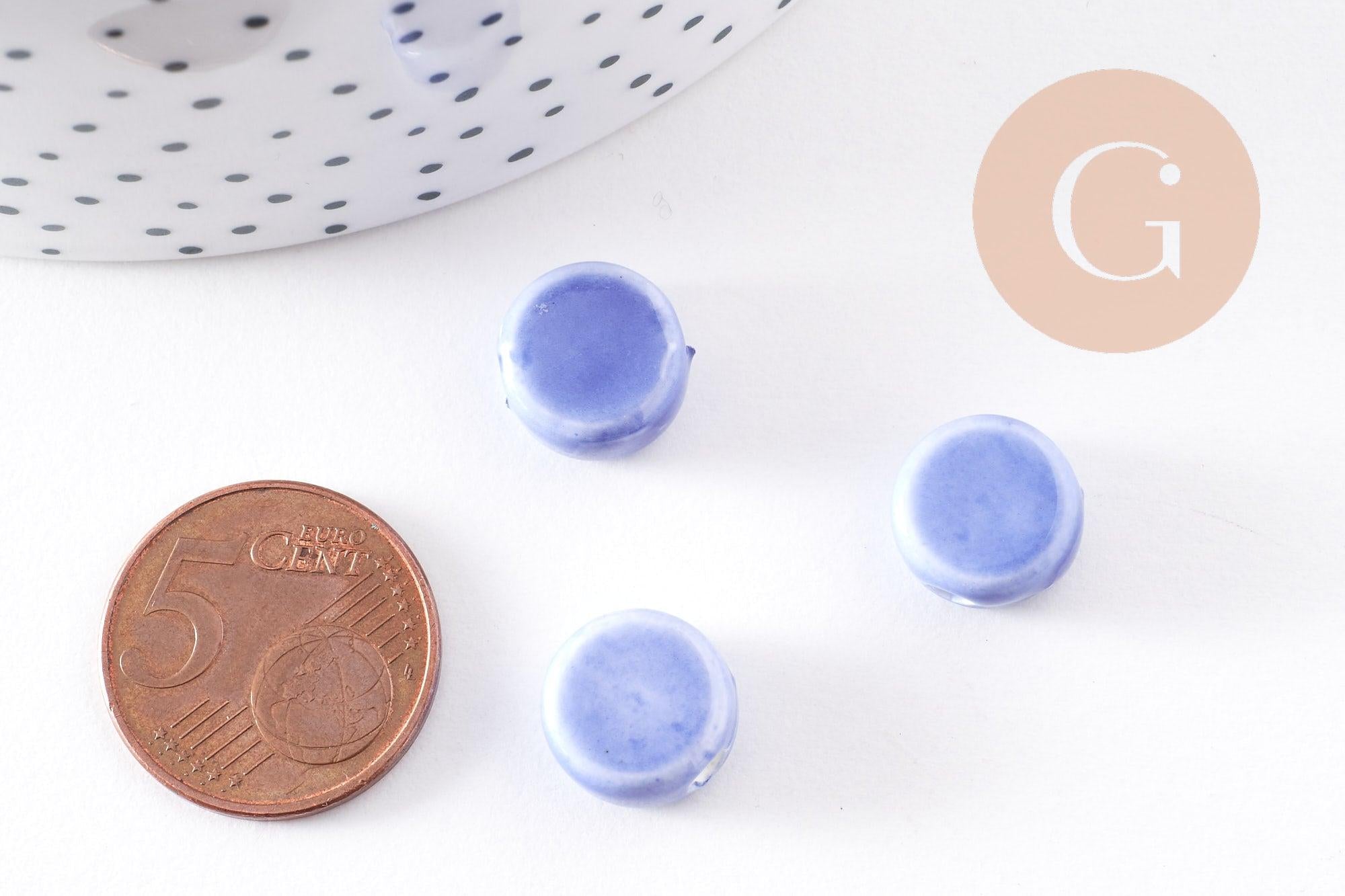 Perles porcelaine émail bleu, perle céramique, céramique bleue,12mm, x10 (G5363)