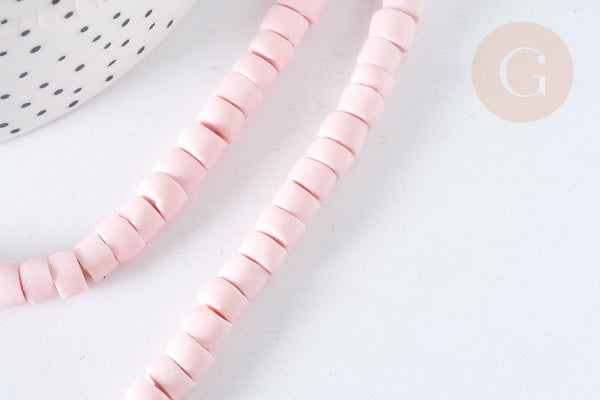 Perles porcelaine heishi rose clair 6mm, bijoux céramique, fil de 48cm, x1 G7536