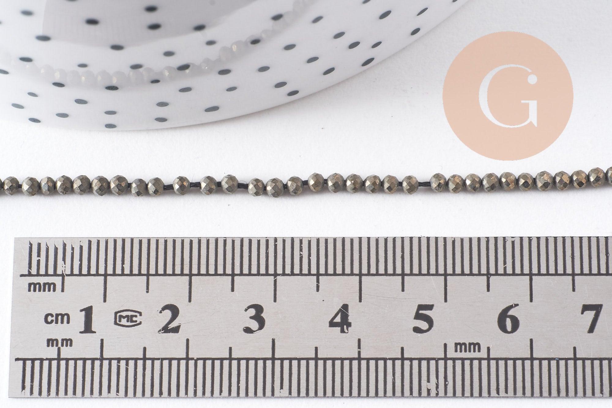 Perles pyrite facettée 3mm,perles pyrite, pyrite naturelle,fil de 40cm, x1 (G2094)