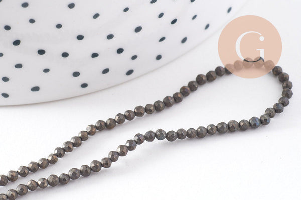 Perles pyrite facettée,perles pyrite, pyrite naturelle, pyrite, 2mm,fil de 190 perles (G3825)