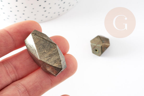 Perles pyrite géométrique, perles pyrite naturelle, grosse pyrite, x2 (G0404)