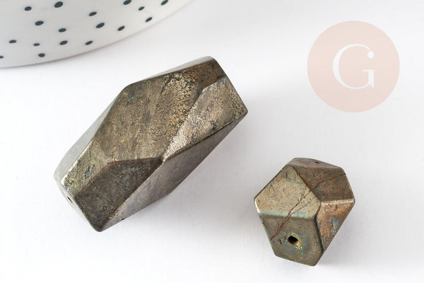 Perles pyrite géométrique, perles pyrite naturelle, grosse pyrite, x2 (G0404)