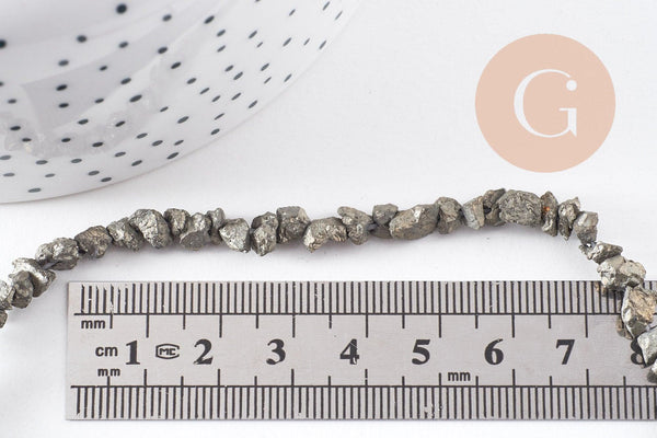 Perles pyrite nugget,perles pyrite, fabrication bijoux, pyrite naturelle,nuggets pyrite, 4-5mm,fil de 45 perles, x1 (G0411)