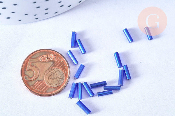 Perles rocaille Tube argenté bleu foncé 6-8mm, Fournitures créatives bijoux, x 5gr G7309