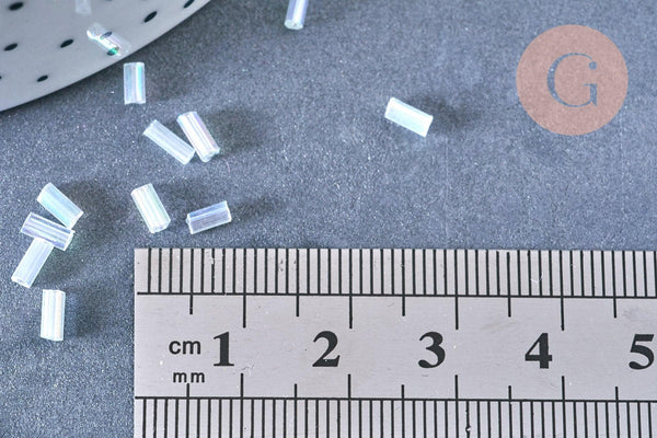 Perles rocaille Tube blanc AB 4,5mm, Fournitures création de bijoux, x 5gr (G7304)