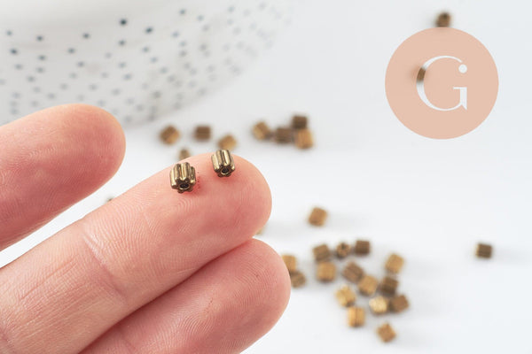 Perles rocaille Tube doré fleur texturé 3.5x3.5mm, x10 gr (G9885)