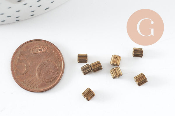 Perles rocaille Tube doré fleur texturé 3.5x3.5mm, x10 gr (G9885)