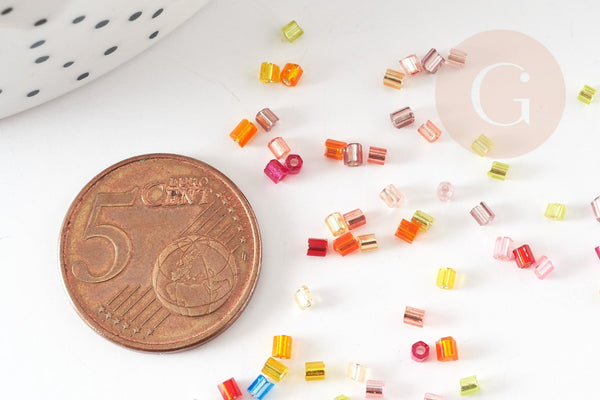 Perles rocaille Tube multicolore 1.5-2.5mm, x 10Gr (G9282)