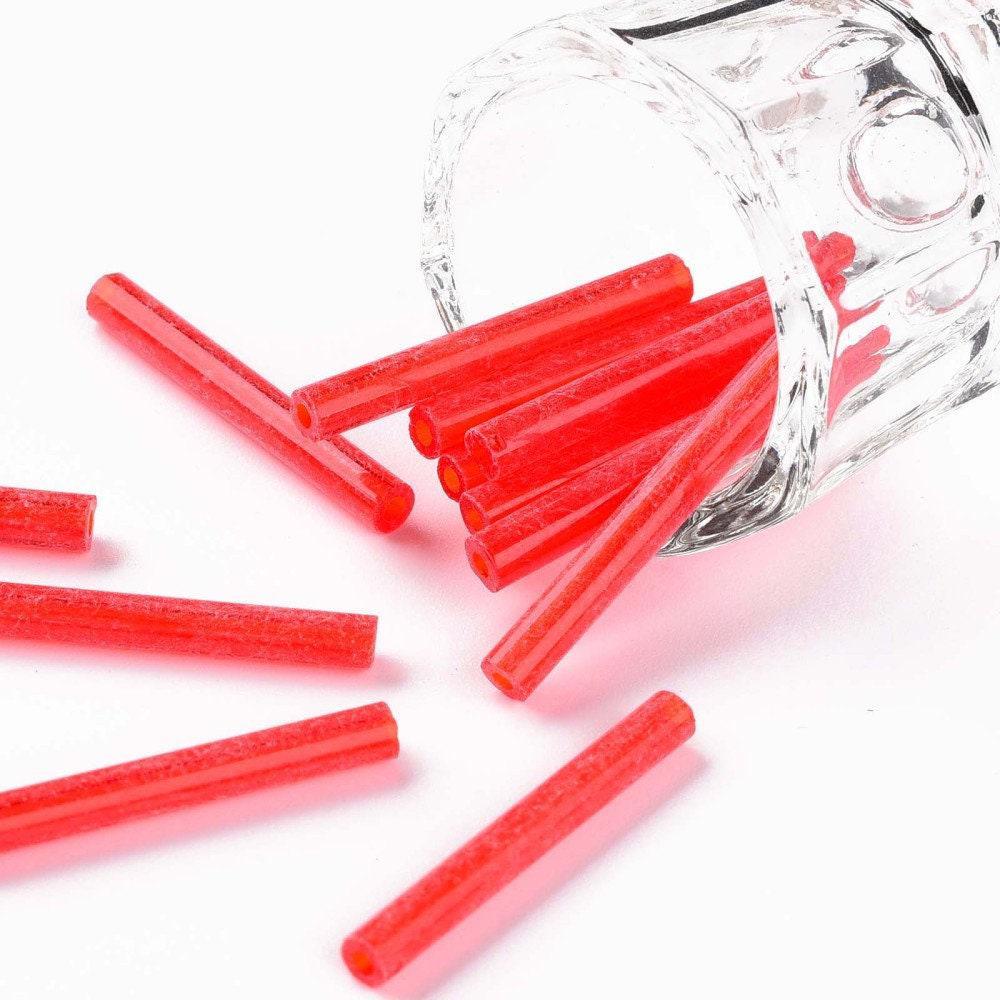 Perles rocaille Tube, perles rocaille rouge,verre rouge, long tube,perle tube rouge, 28mm, x 10gr G4390
