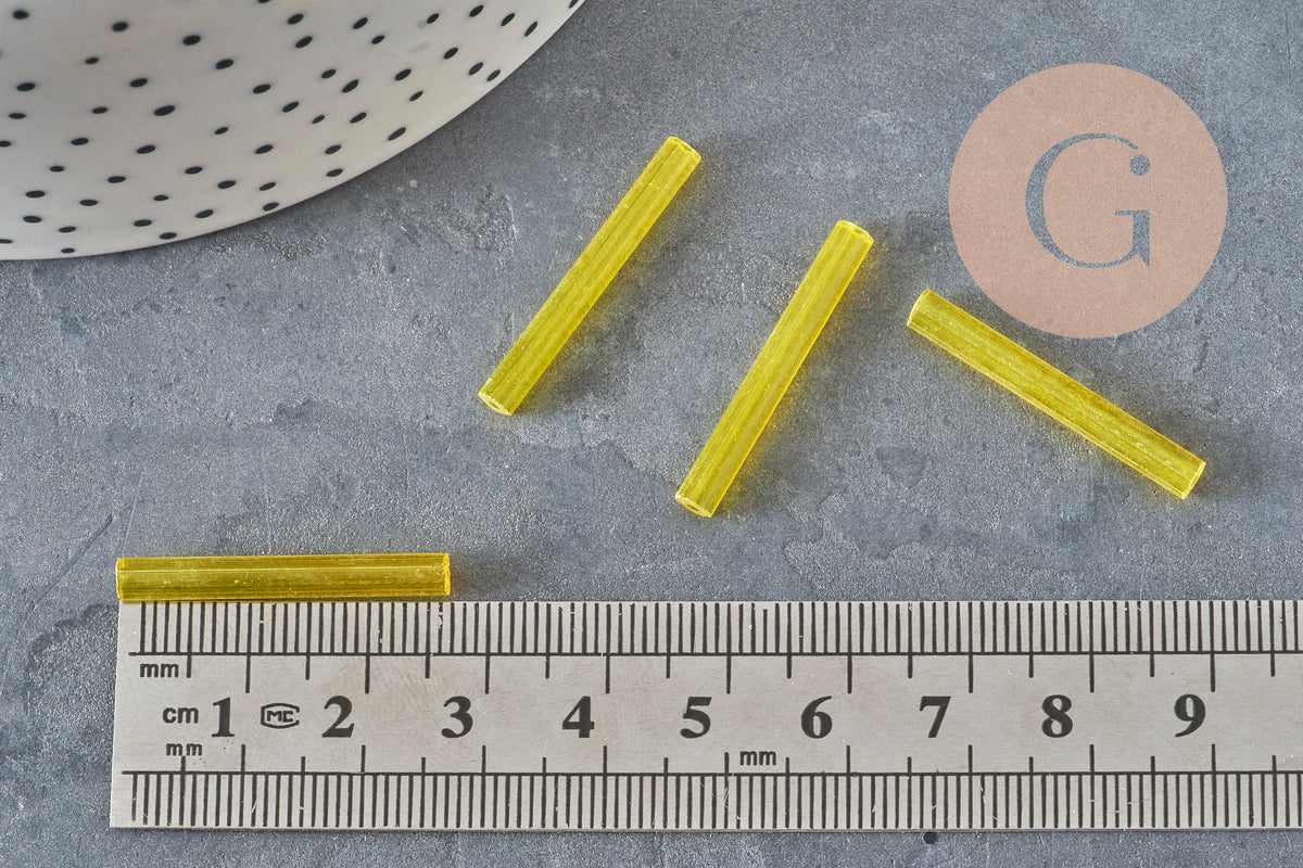 Seed beads Translucent yellow seed tube, 28mm, x 10gr G4391