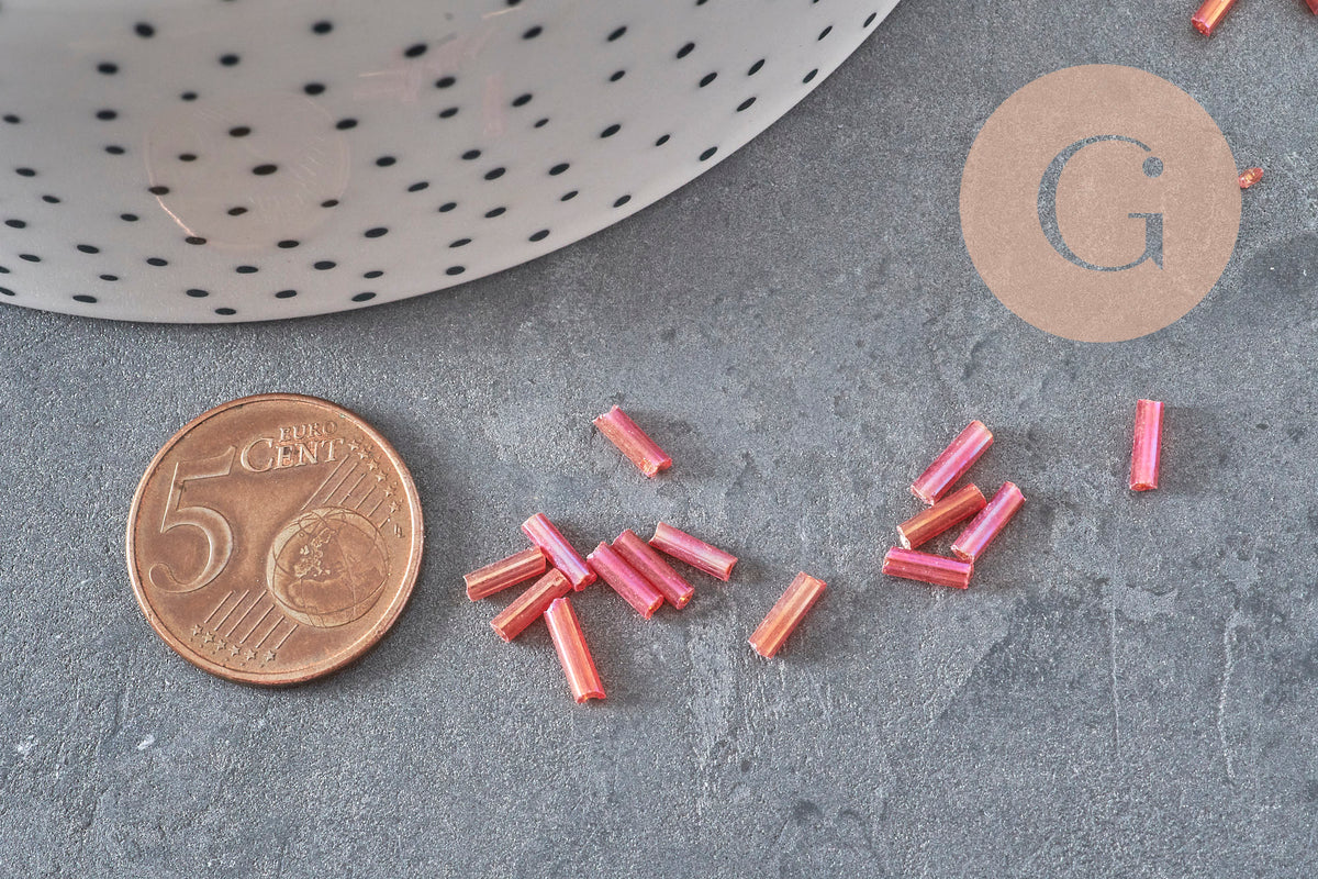 Cuentas de semillas de tubo rojo iridiscente, cuentas de tubo, cuentas de semillas rojas, cuentas rojas iridiscentes, 6 mm x 2 mm, x 5 gr G0666