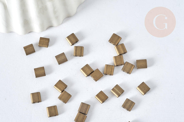 Perles rocaille carré verre rectangle bronze,création bracelet, perle tila,4.5mm,2 trous, x50 (4.8GR) (G7491)