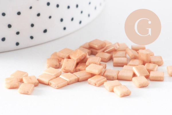 Perles rocaille carré verre rectangle orange clair,création bracelet, perle tila,4.5mm,2 trous, x50 (4.8GR) (G7490)