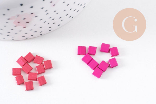 Perles rocaille carré verre rectangle rose façon tila 4.5mm 2 trous, x50 (G7485)