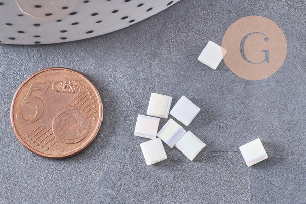 Perles rocaille verre rectangle blanc irisé 5mm, perle carré création bracelet, perle tila,4.5mm,2 trous, x50 (4.8 GR) (G4454)