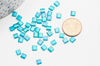 Perles rocaille verre rectangle bleu turquoise 4.5mm,2 trous, x50 (G4455)
