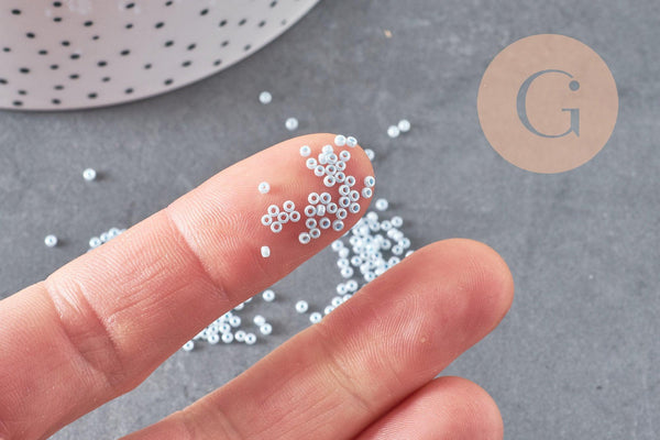 Perles rocailles miyuki bleu ciel, Perle rocaille japonaise Aqua Lined White Pearl ,perle rocaille perlage,15/0, 1.5mm, Sachet 10g (G3951)