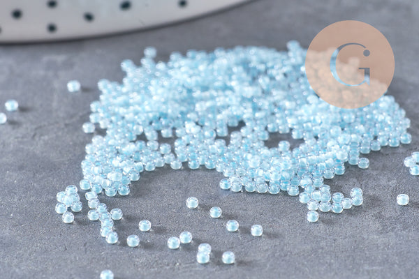 Perles rocailles miyuki bleu ciel, Perle rocaille japonaise Aqua Mist Lined Crystal ,perle rocaille perlage,15/0, 1.5mm, Sachet 10g (G3952)