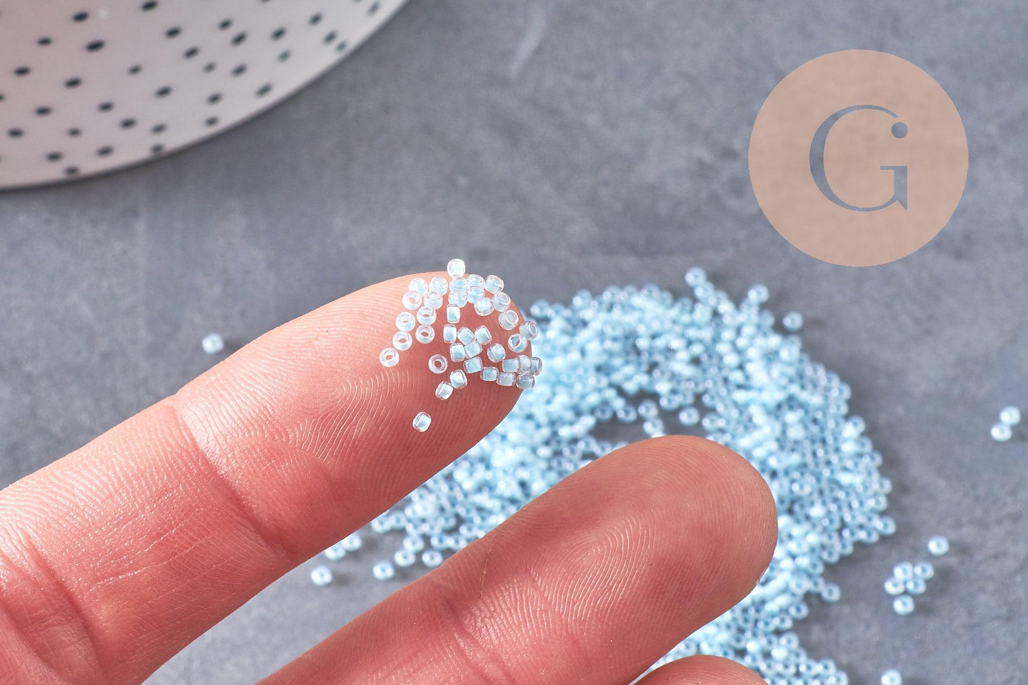 Perles rocailles miyuki bleu ciel, Perle rocaille japonaise Aqua Mist Lined Crystal ,perle rocaille perlage,15/0, 1.5mm, Sachet 10g (G3952)