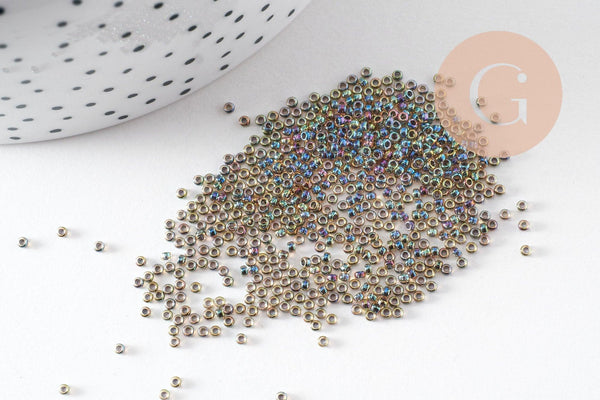 Perles rocailles miyuki noir irisé, Perles de rocaille japonaise Dark Line Peridot ,perle rocaille perlage,15/0, 1.5mm, Sachet 10g (G3955)