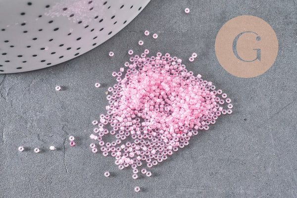 Perles rocailles miyuki rose, Perle rocaille japonaise Pink Lined Crystal ,perle rocaille perlage,15/0, 1.5mm, Sachet 10g (G3953)