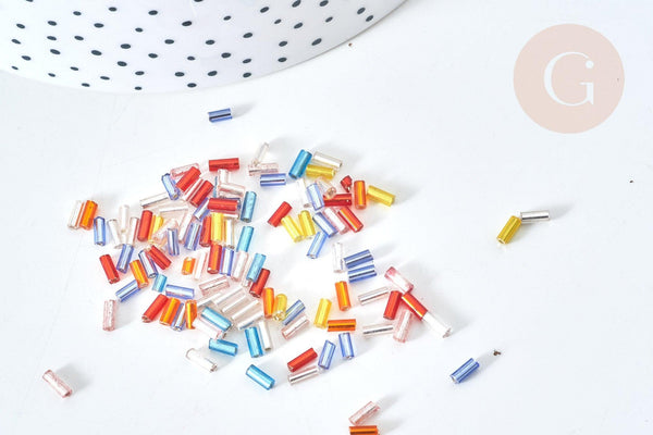 Perles rocailles tube verre multicolore métallisé 4mm,perle perlage tissage création bijoux, x 10gr G7889
