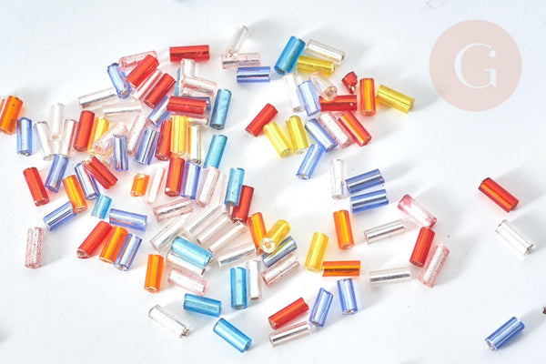 Perles rocailles tube verre multicolore métallisé 4mm,perle perlage tissage création bijoux, x 10gr G7889