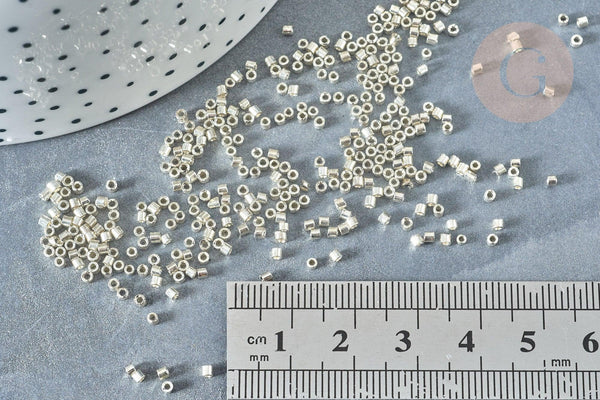 Perles rocailles verre cylindrique gris métallisé façon Delica Miyuki Lined Crystal, x1 sachet de 8g (G8168)