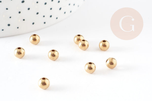 Perles ronde intercalaires laiton brut doré 6mm x10, perles dorées pour création bijoux DIY G0179