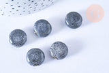 Perles ronde porcelaine grise, création bijoux,1.5cm, x5 (G1016)
