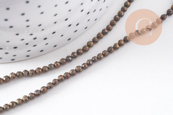 Perles ronde pyrite naturelle facettée 3mm,x 1 fil de 39cm (G3824)