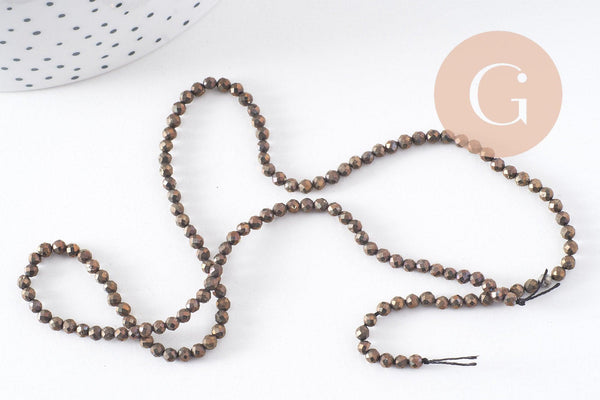 Perles ronde pyrite naturelle facettée 3mm,x 1 fil de 39cm (G3824)