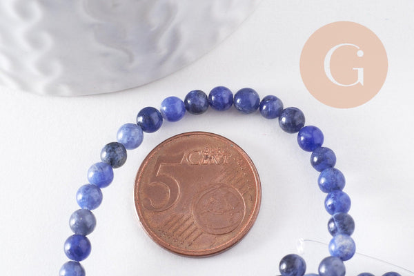 Perles ronde sodalite bleu marbré naturelle 4mm, x1 fil de 38 cm (G0513)