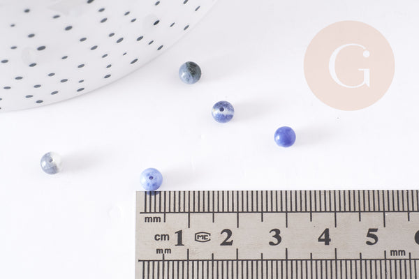 Perles ronde sodalite bleu marbré naturelle 4mm, x50 (6gr) (G9080)