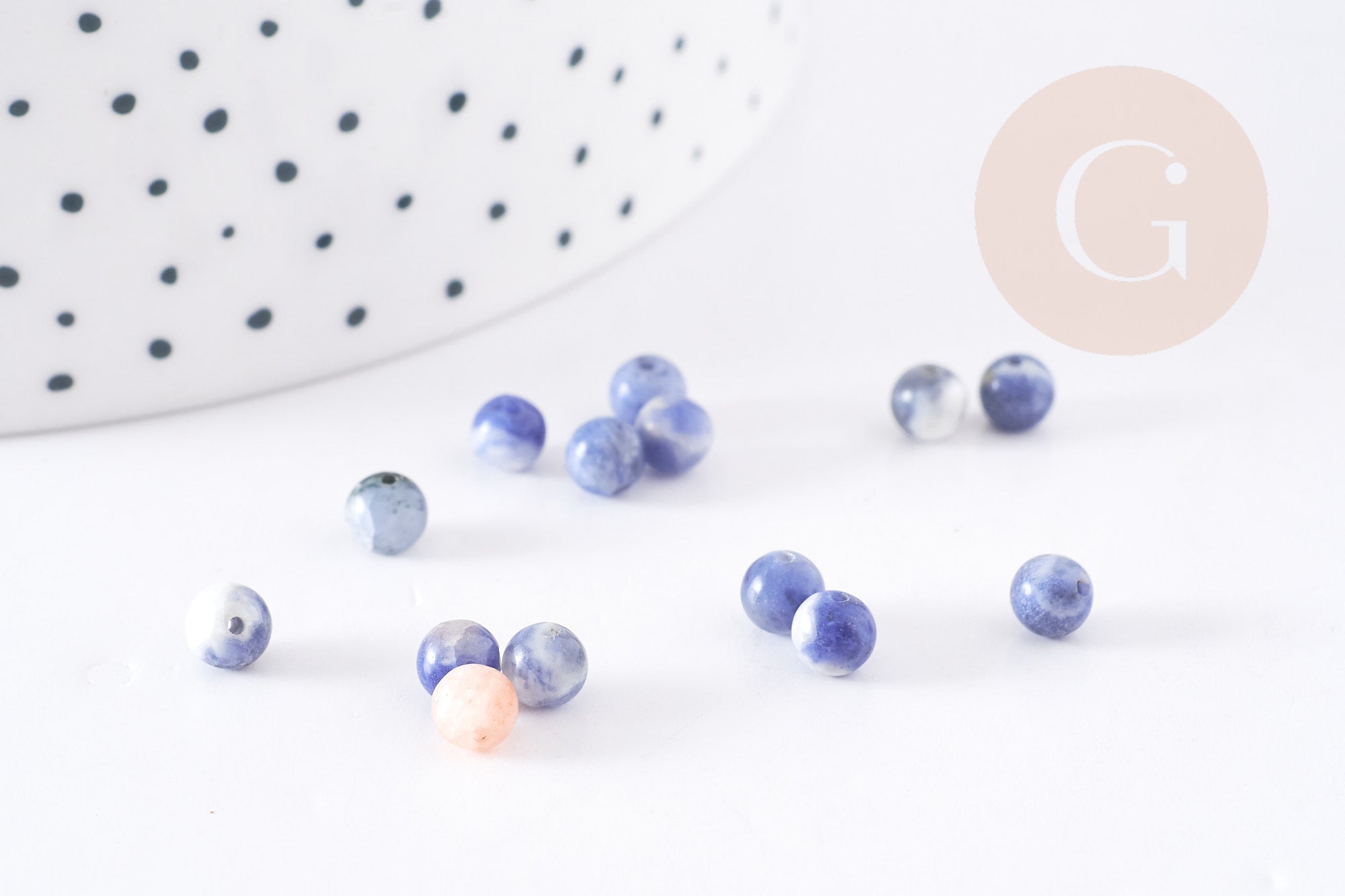 Perles ronde sodalite bleu marbré naturelle 4mm, x50 (6gr) (G9080)