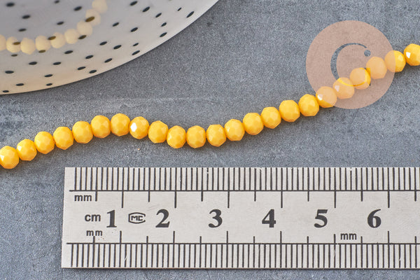 Perles rondelle cristal jaune 4x3mm, fil de 41 cm, x1 (G4072)