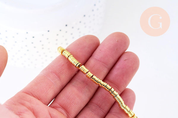 Perles rondelle hématite dorée, des perles heishi pierre, 4x1mm,fil de 390 perles x1 (G3627)