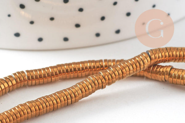 Perles rondelle hématite synthétiques dorées 4mm, perle hématite non magnétique pour pierre, fil de 40cm , x1 (G3618)